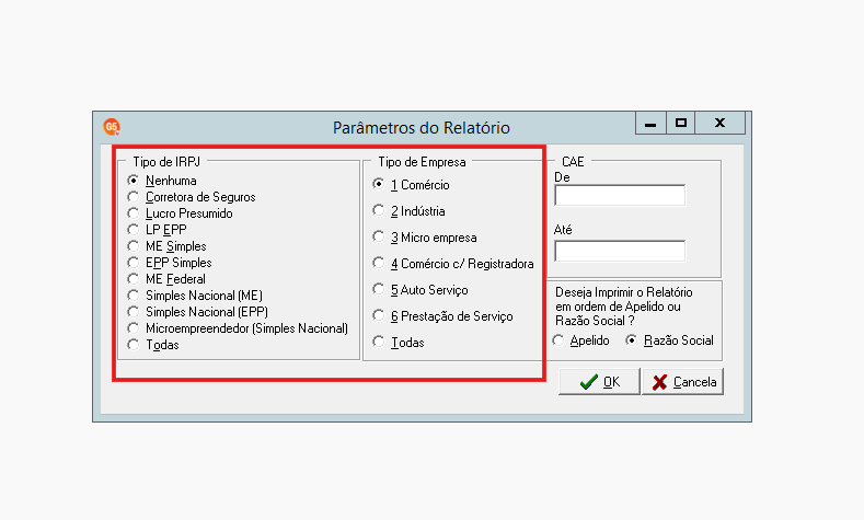 Relatório de Cadastro Parametrizado