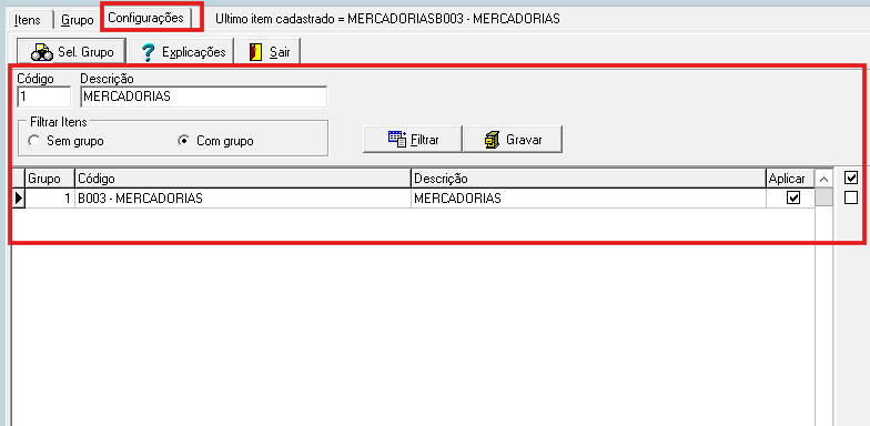 Vinculação de grupos em lote pela aba Configurações