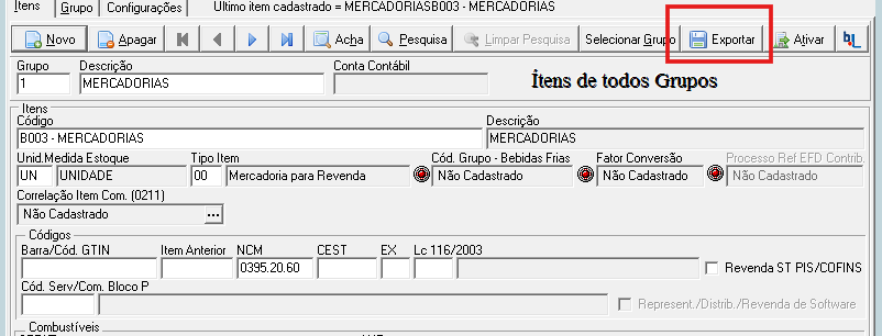 Importação de itens via Excel