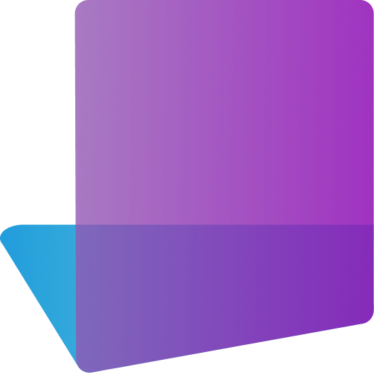 Um ícone abstrato que apresenta um quadrado roxo dobrado com um canto triangular azul.