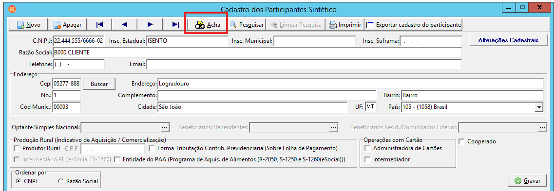 Conferência dos dados cadastrais do participante no G5