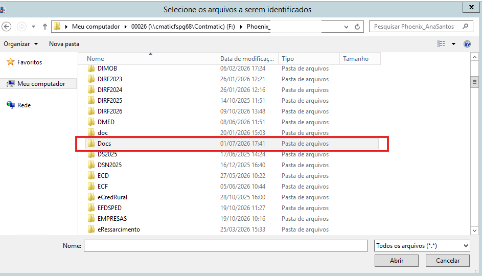 Seleção do arquivo MIMPSPED.pdf dentro da pasta Docs