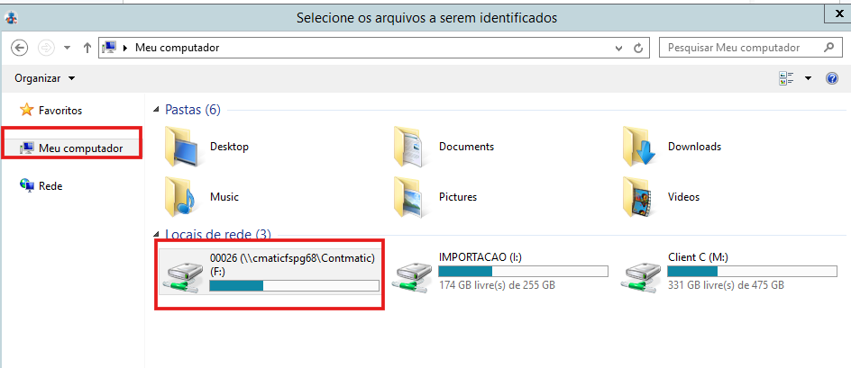 Navegação no Servidor Contmatic pela pasta Phoenix até a pasta Docs