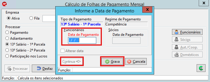 Data de pagamento da 1ª parcela