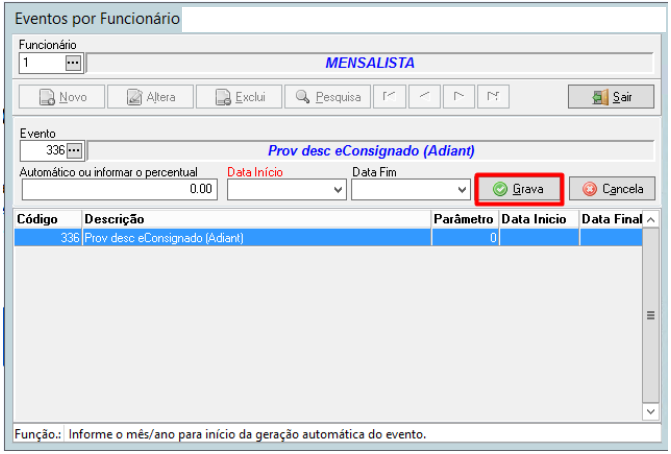 Tela de cadastro de evento fixo com valor zero no evento 336