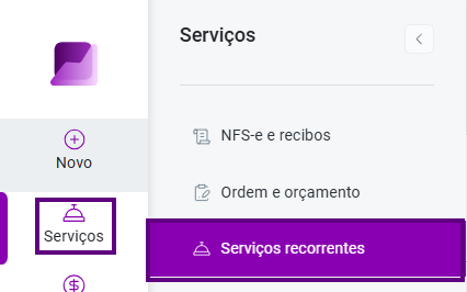 Menu Serviços Recorrentes