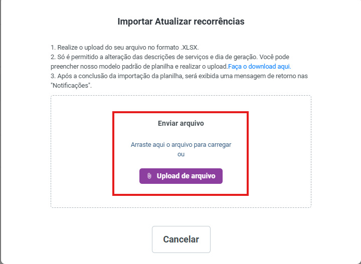 Importação da planilha preenchida