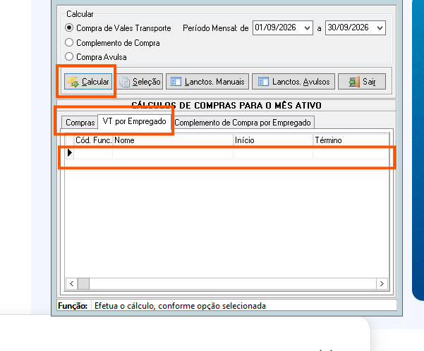 Tela de cálculo de vale-transporte com botão Calcular.